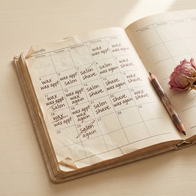Paper appointment book filled with repetitive wax and shave entries — the maintenance burden